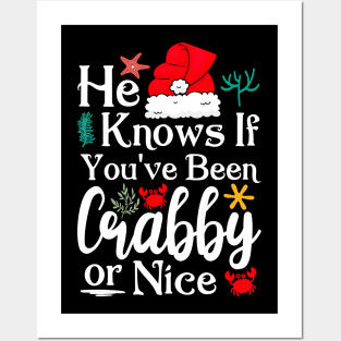 He Knows If You've Been Crabby or Nice Christmas Posters and Art